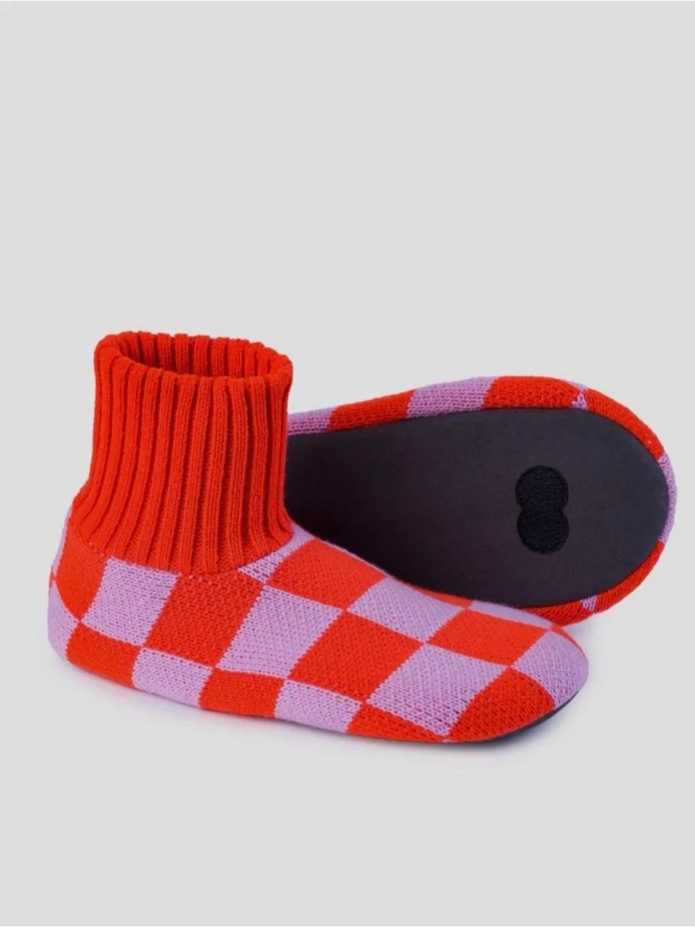 Checker Pattern Crew Socks in Red and Pink House Sock Soft Bottom